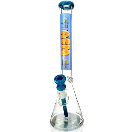 AFM AI God Horus 9mm Multicolor Glass Beaker Bong with Blue Accents - Front View