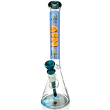 AFM AI God Osiris 9mm Beaker Bong with colorful decals, front view on white background