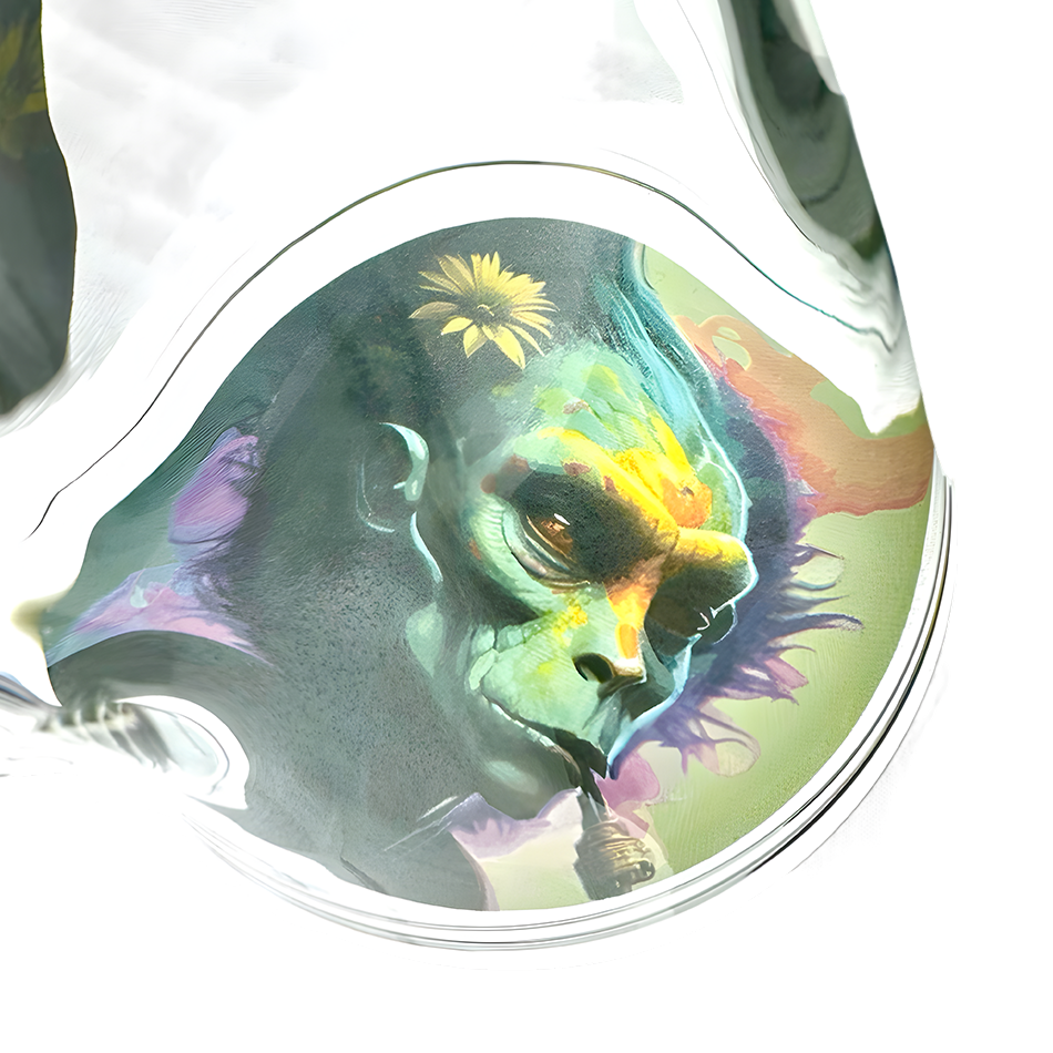 Close-up of AFM 9mm Glass Beaker Bong with Colorful Sekhmet Artwork