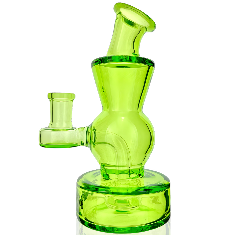 6" AFM Full Color Glass Mini Dab Rig in vibrant green with a 14mm female joint, front view on white background