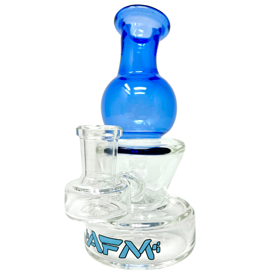 6" AFM Ice Cream Glass Mini Rig with blue accents and bent neck, front view on white background