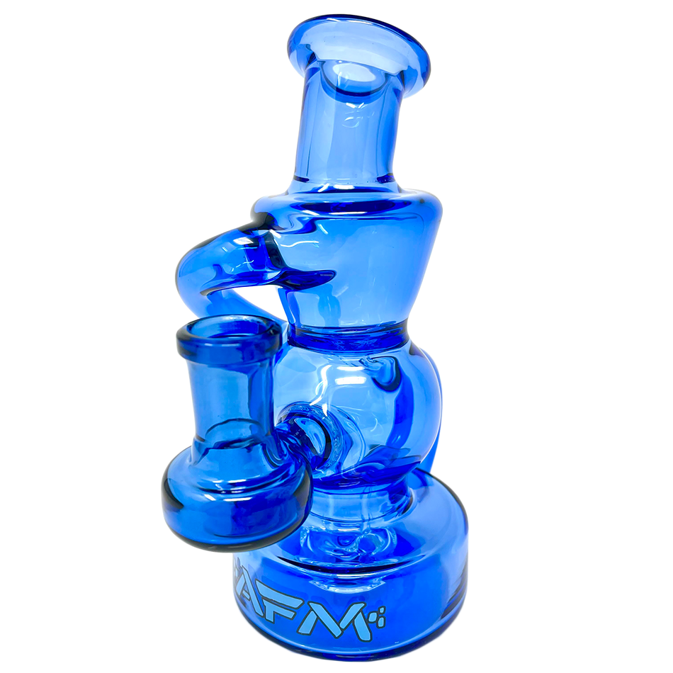 AFM Mini Recycler Dab Rig in Full Blue Color, 6" with Showerhead Perc, Front View