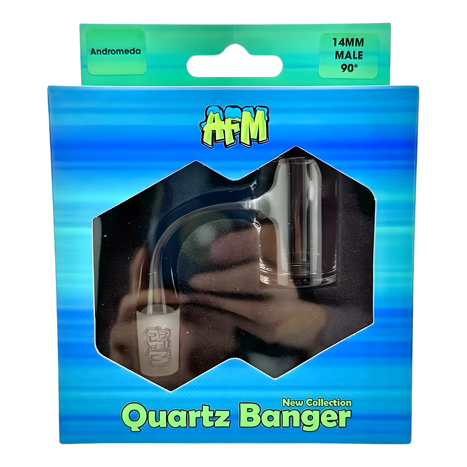 AFM Andromeda Quartz Dab Banger, 14MM Male 90°, in packaging on white background