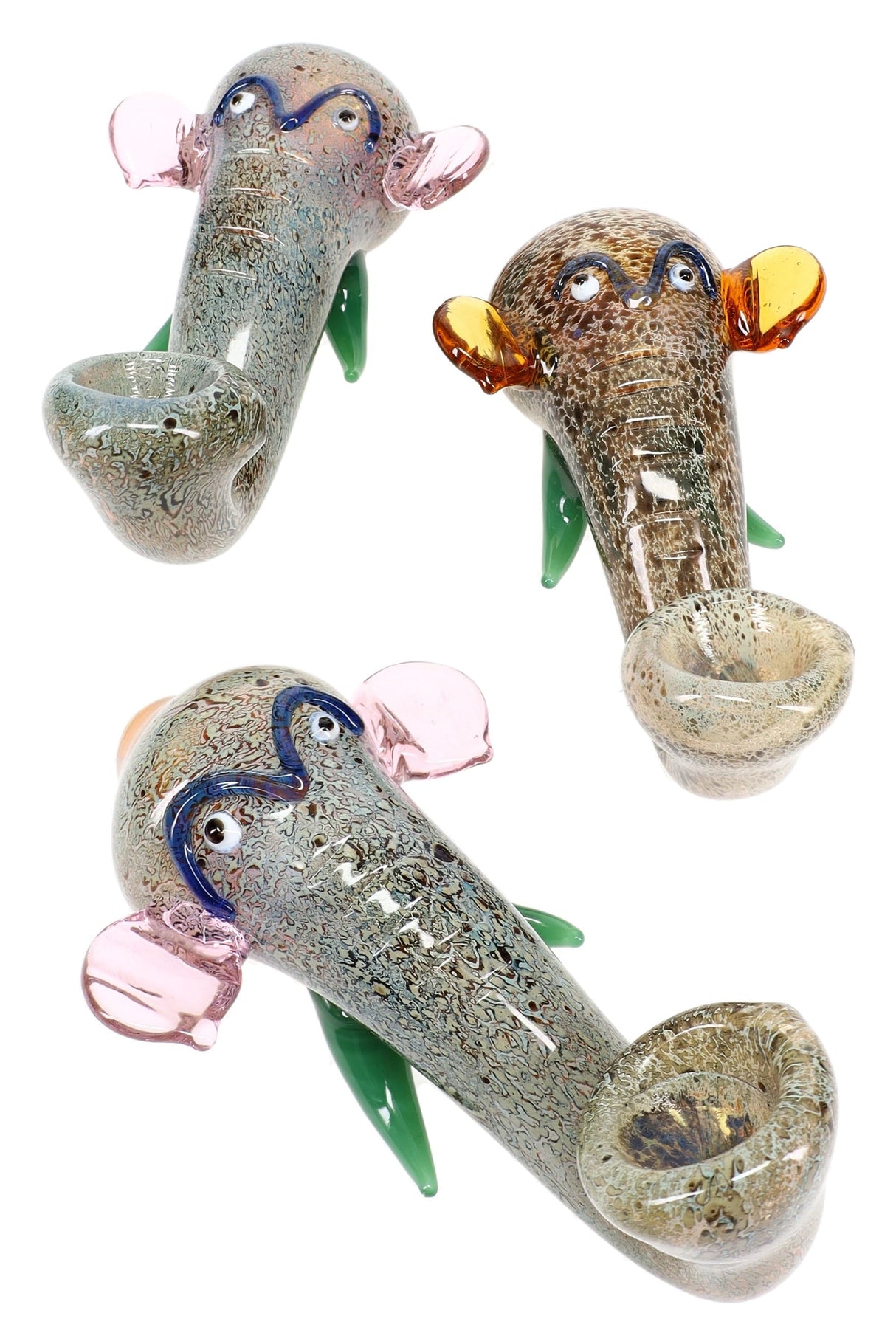 Silver Fumed Glass Elephant Hand Pipe “Safari Puff”