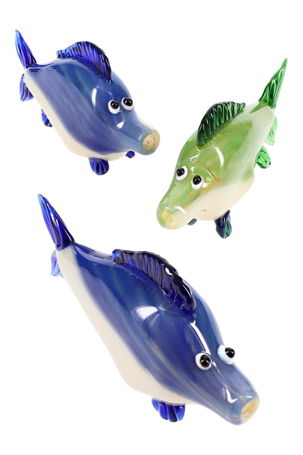Glass Fish Hand Pipe “Reef Runner” – Silver Fumed – Assorted Colors