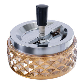 Fujima Amber Gem-cut Glass Spinning Ashtray, 4.75" with Sleek Design - Top View