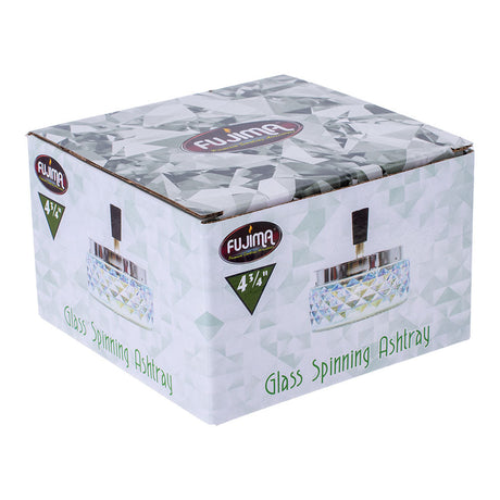 Fujima Gem-cut Glass Spinning Ashtray in packaging, 4.75" size, front view on white background