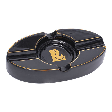 Elegant Black Oval Ceramic Cigar Ashtray with Gold Accents - Top View