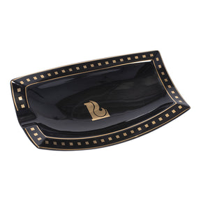 Lucienne Black Ceramic Cigar Ashtray, Curved Rectangle Design, 8.75" x 5", Top View