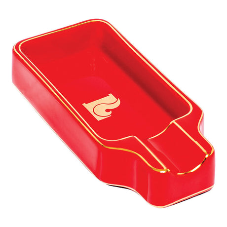 Lucienne Ceramic Solo Cigar Ashtray in vibrant red with elegant gold accents, top view