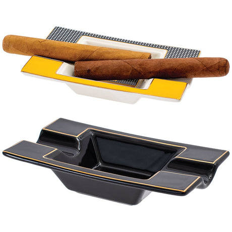 Lucienne Two-Person Ceramic Cigar Ashtray in Assorted Colors, Top and Side Views