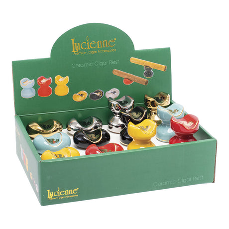Lucienne Ceramic Cigar Rest Display with 12 Assorted Colors & Styles, Front View