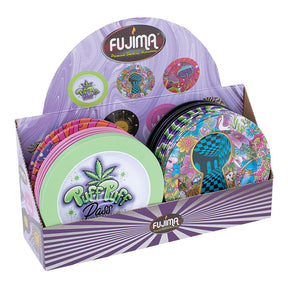 Fujima Dazed Round Metal Ashtrays Display with Assorted Psychedelic Designs - 5.4" Diameter