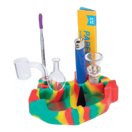 Fujima 5" Silicone Ashtray with Storage, Heat-Resistant in Vibrant Colors, Front View with Accessories