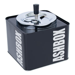 Fujima Ashbox Metal Spinning Ashtray in Black - 7" size with Push-Down Mechanism