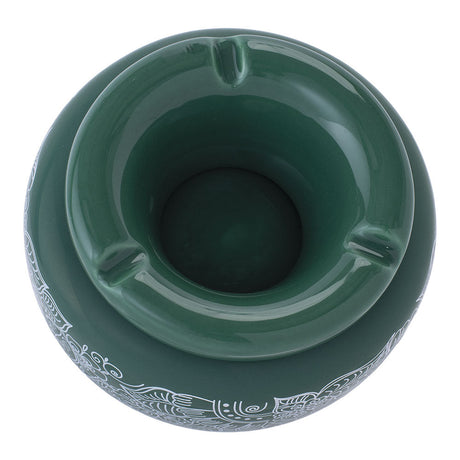 Fujima Moroccan Ceramic Ashtray in Green Floral Design, 5" Top View, Perfect for Stoner Moms