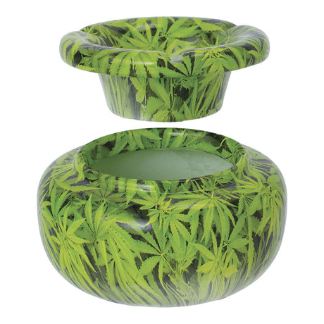 Fujima Moroccan Ceramic Ashtray with Green Cannabis Leaf Design - 5" Diameter