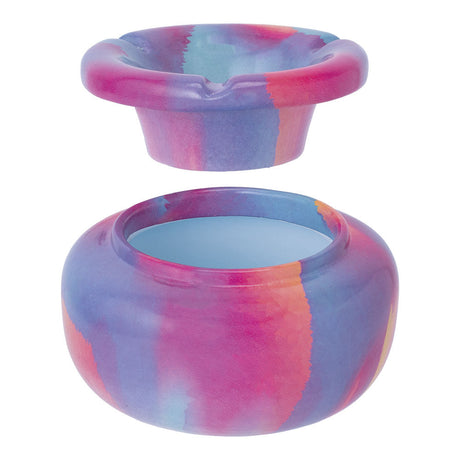 Fujima Moroccan Ceramic Ashtray, Painted Pastel Colors, 5" Size, Top and Side Views