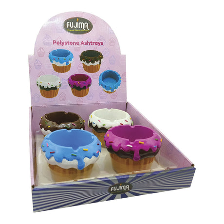Fujima Cupcake Polystone Ashtrays display with assorted colors, front view on white background