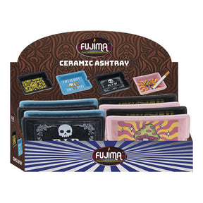 Fujima 8pc Ceramic Ashtray Set with Assorted Punny Designs on Display