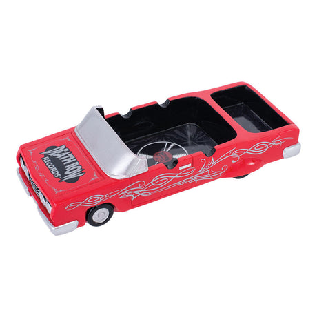 Death Row Records Red Hot Rod Ashtray with Stash Trunk, 9.5" x 3.5", angled side view
