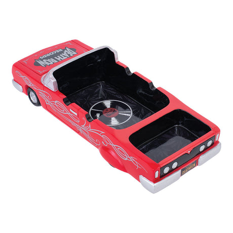 Death Row Records Red Hot Rod Ashtray with Stash Trunk - Polyresin 9.5"x3.5" angled view