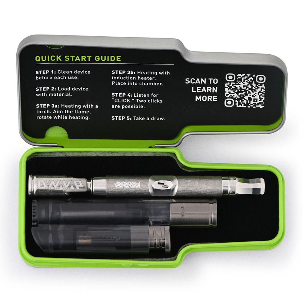 DynaVap The M 7 XL vaporizer resting inside its included DynaVap tin storage case for travel and protection.