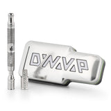 DynaVap The M 7 XL vaporizer with the cap off, shown next to its included DynaVap tin storage case, angle two.