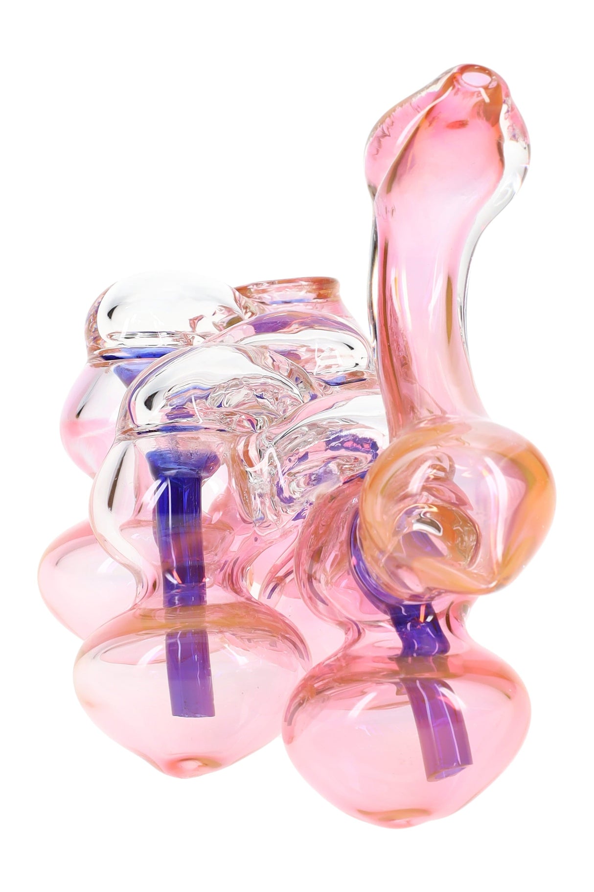 Glass Multi-Chamber Sherlock Bubbler “Bubble Train” – Gold Fumed
