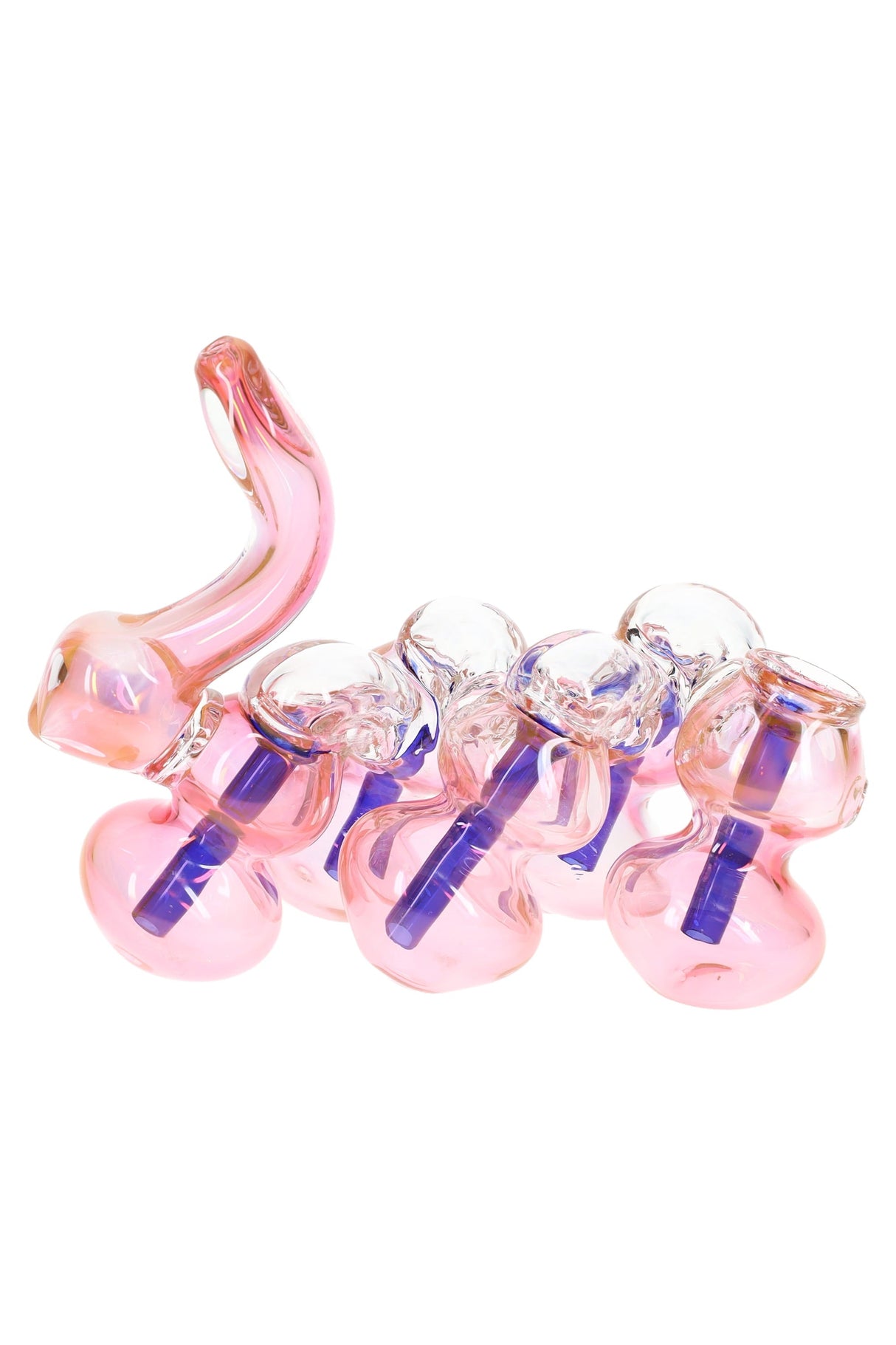 Glass Multi-Chamber Sherlock Bubbler “Bubble Train” – Gold Fumed