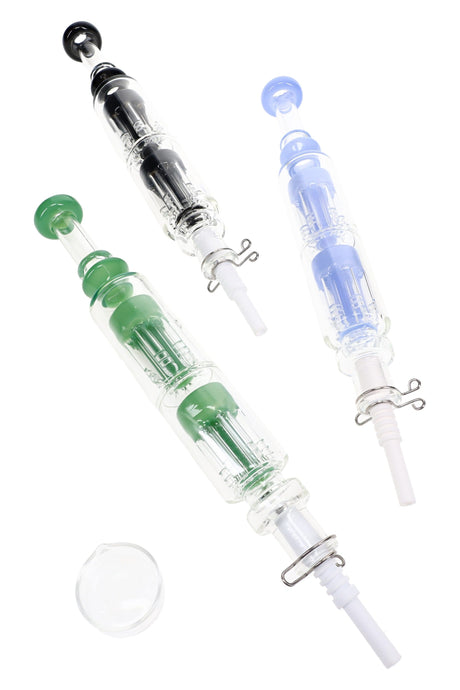 Glass Double Tree Perc Dab Straw “Twin Timber”, 9½″, Assorted Colors