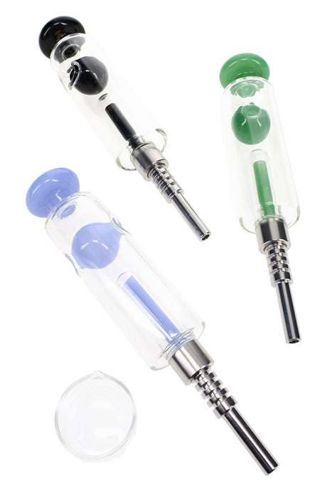 Colorful Glass Dab Straw “Orb Goblin”, Metal Tip, 5½″, Assorted Colors
