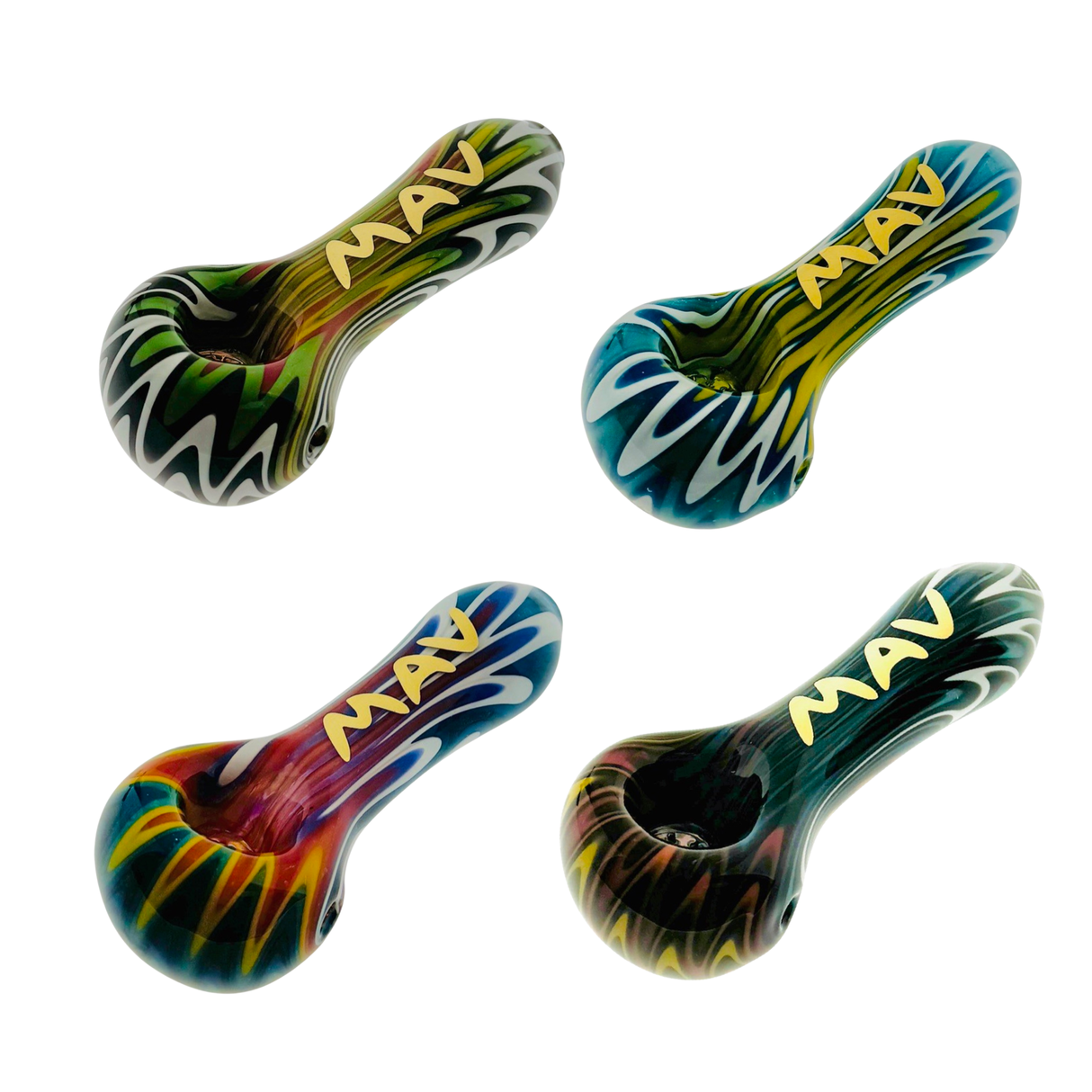 MAV Glass wigwag golden Professional Hand Pipes with Borosilicate Colored Glass, Multiple Angles