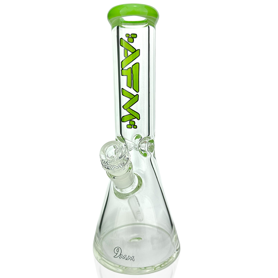 12" AFM Glass Heavy Boi Beaker Bong with Slime Colored Lip and 9mm Thickness