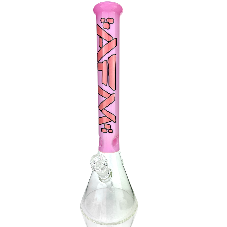 16" AFM Glass Beaker Bong with Pink Accents, Front View on White Background