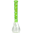 16" AFM Glass Beaker Bong with Slime Green Accents and Clear Base, Front View