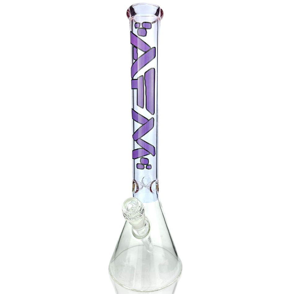 16" AFM Glass Beaker Bong with See-Thru Purple Accents, Front View on White Background