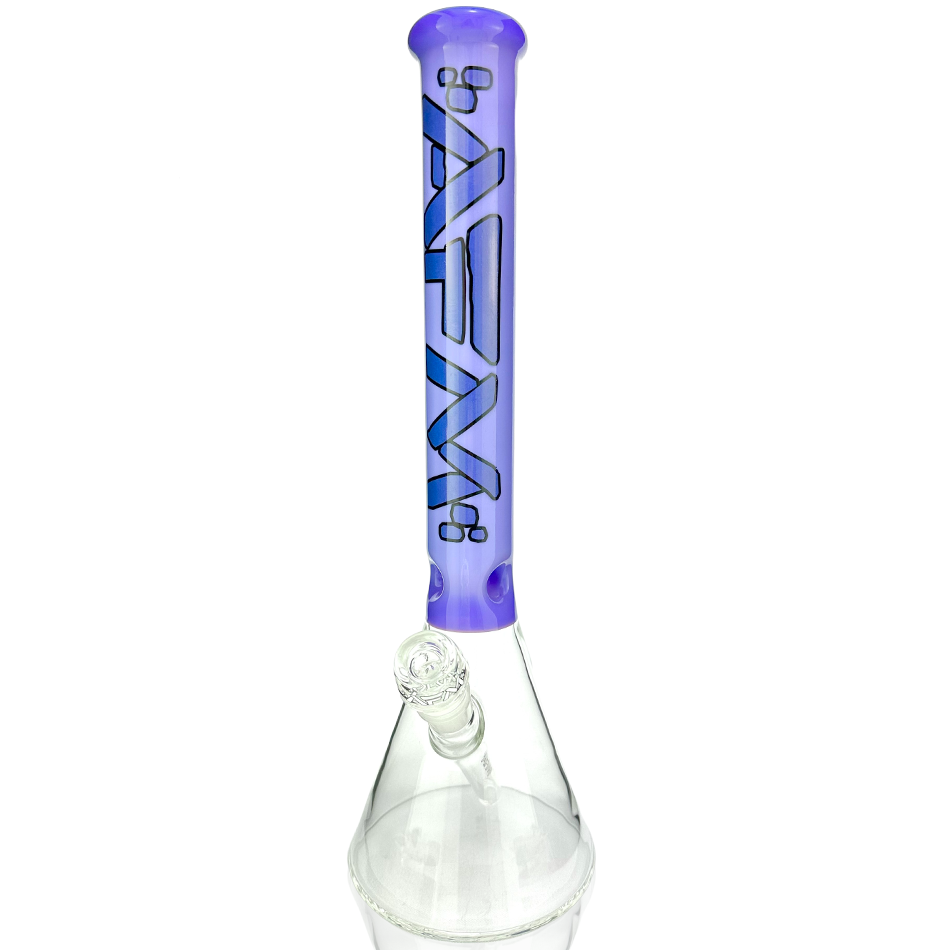 16" AFM Glass Beaker Bong with Extraterrestrial Purple Accents and Clear Base, Front View