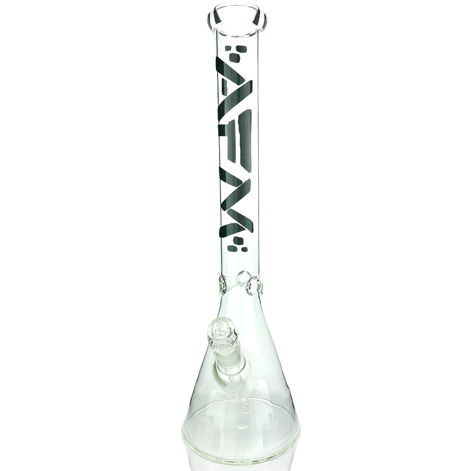 AFM 18" Classic Clear Glass Beaker Bong with Black Accents, Front View, 5mm Thick