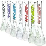 AFM Classic Clear Glass Beaker Bongs 18" 5mm with Colored Logos, Side View