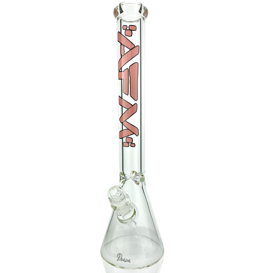 AFM 18" Heavy Boi Clear Glass 9mm Beaker Bong with Pink Logo - Front View