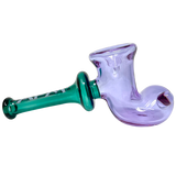 6" AFM Double Color Boot Pipe in Purple and Green, Side View, Colored Glass Hand Pipe