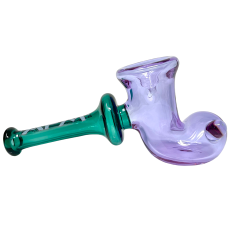 6" AFM Double Color Boot Pipe in Purple and Green, Side View, Colored Glass Hand Pipe