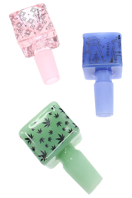 Decal Colored Cube Glass Bowl “Block Party”, 14.5 mm Male, Assorted Colors