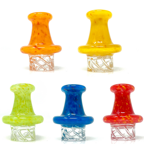 AFM Color Dot Turbo Glass Spinner Carb Caps in various colors with 2 pearls, front view