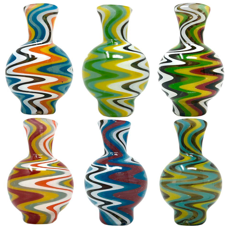 AFM Reversal Bubble Spinner Caps with colorful swirl patterns, front view on white background