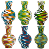 AFM Reversal Bubble Spinner Caps with colorful swirl patterns, front view on white background