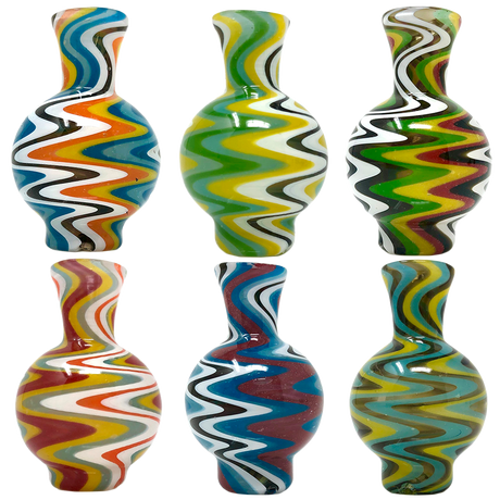 AFM Reversal Bubble Spinner Caps with colorful swirl patterns, front view on white background