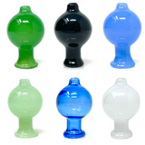 AFM Mini Full Color Carb Caps in green, black, blue, and clear borosilicate glass, front and top views