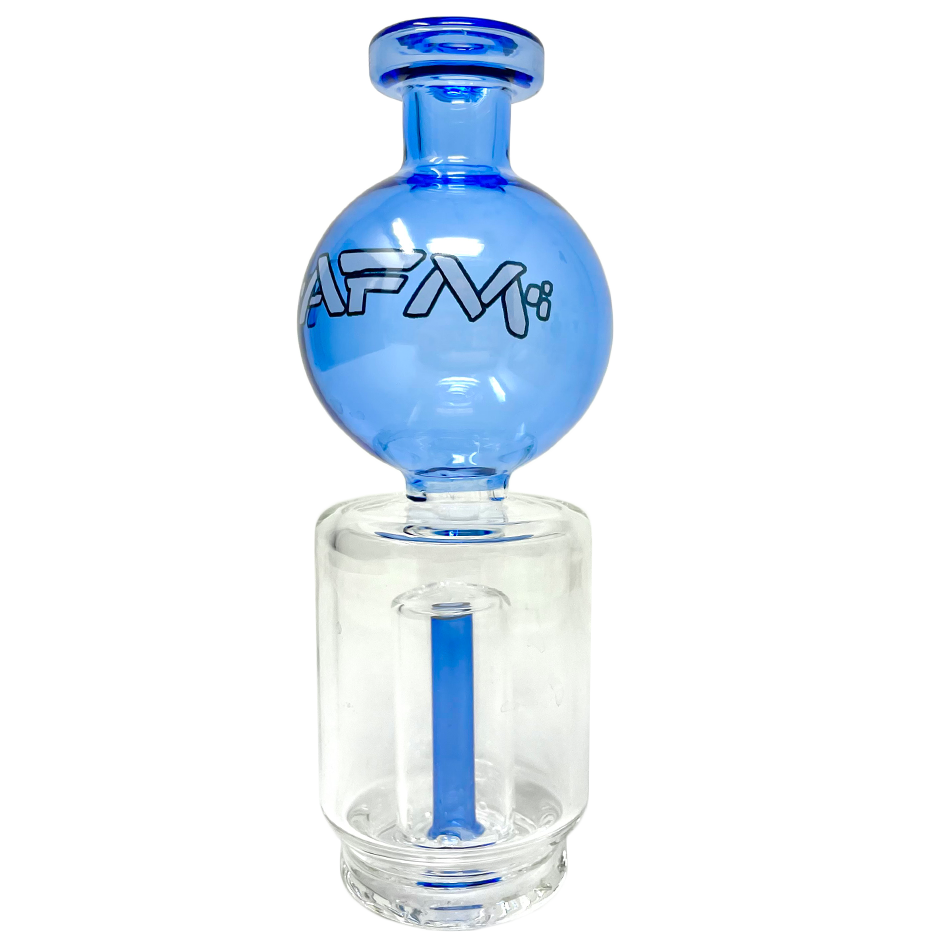 6" AFM Puffco Peak Globe Attachment with Blue Accents and Showerhead Perc - Front View